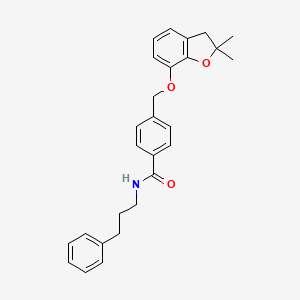 molecular formula C27H29NO3 B11276885 4-(((2,2-dimethyl-2,3-dihydrobenzofuran-7-yl)oxy)methyl)-N-(3-phenylpropyl)benzamide 