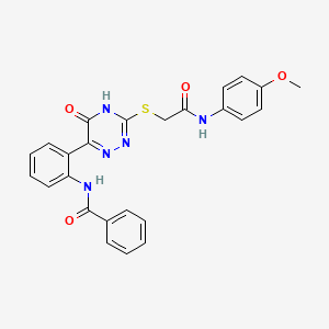 molecular formula C25H21N5O4S B11276892 N-{2-[3-({[(4-Methoxyphenyl)carbamoyl]methyl}sulfanyl)-5-oxo-4,5-dihydro-1,2,4-triazin-6-YL]phenyl}benzamide 