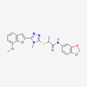 molecular formula C22H20N4O5S B11276898 N-(1,3-benzodioxol-5-yl)-2-{[5-(7-methoxy-1-benzofuran-2-yl)-4-methyl-4H-1,2,4-triazol-3-yl]sulfanyl}propanamide 