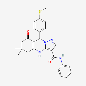 molecular formula C26H26N4O2S B11276967 6,6-dimethyl-9-[4-(methylsulfanyl)phenyl]-8-oxo-N-phenyl-4,5,6,7,8,9-hexahydropyrazolo[5,1-b]quinazoline-3-carboxamide 