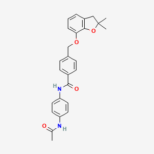 molecular formula C26H26N2O4 B11277047 N-(4-acetamidophenyl)-4-(((2,2-dimethyl-2,3-dihydrobenzofuran-7-yl)oxy)methyl)benzamide 