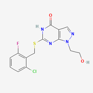 molecular formula C14H12ClFN4O2S B11277069 6-((2-chloro-6-fluorobenzyl)thio)-1-(2-hydroxyethyl)-1H-pyrazolo[3,4-d]pyrimidin-4(5H)-one 