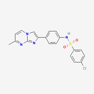 molecular formula C19H15ClN4O2S B11277259 4-chloro-N-(4-(7-methylimidazo[1,2-a]pyrimidin-2-yl)phenyl)benzenesulfonamide 