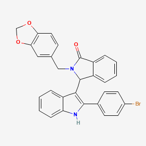 molecular formula C30H21BrN2O3 B11277262 2-(1,3-benzodioxol-5-ylmethyl)-3-[2-(4-bromophenyl)-1H-indol-3-yl]-2,3-dihydro-1H-isoindol-1-one 