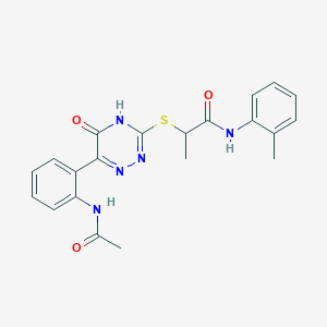 molecular formula C21H21N5O3S B11277325 2-{[6-(2-Acetamidophenyl)-5-oxo-4,5-dihydro-1,2,4-triazin-3-YL]sulfanyl}-N-(2-methylphenyl)propanamide 