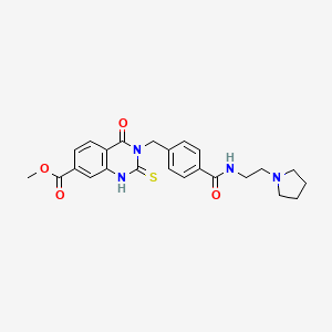 molecular formula C24H26N4O4S B11277362 Methyl 4-oxo-3-(4-((2-(pyrrolidin-1-yl)ethyl)carbamoyl)benzyl)-2-thioxo-1,2,3,4-tetrahydroquinazoline-7-carboxylate 