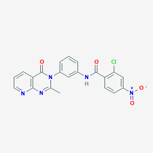 molecular formula C21H14ClN5O4 B11277386 2-chloro-N-(3-(2-methyl-4-oxopyrido[2,3-d]pyrimidin-3(4H)-yl)phenyl)-4-nitrobenzamide 