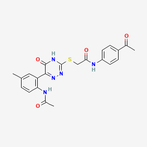 molecular formula C22H21N5O4S B11277455 N-(4-Acetylphenyl)-2-{[6-(2-acetamido-5-methylphenyl)-5-oxo-4,5-dihydro-1,2,4-triazin-3-YL]sulfanyl}acetamide 