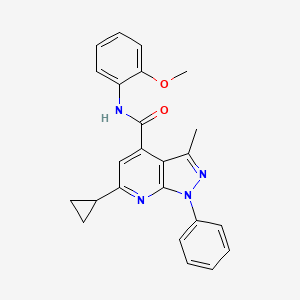 molecular formula C24H22N4O2 B11277648 6-cyclopropyl-N-(2-methoxyphenyl)-3-methyl-1-phenyl-1H-pyrazolo[3,4-b]pyridine-4-carboxamide 