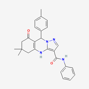 6,6-dimethyl-9-(4-methylphenyl)-8-oxo-N-phenyl-4,5,6,7,8,9-hexahydropyrazolo[5,1-b]quinazoline-3-carboxamide