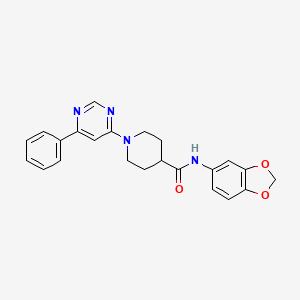 molecular formula C23H22N4O3 B11277913 N-(benzo[d][1,3]dioxol-5-yl)-1-(6-phenylpyrimidin-4-yl)piperidine-4-carboxamide 