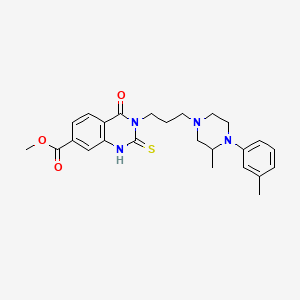 molecular formula C25H30N4O3S B11277918 Methyl 3-(3-(3-methyl-4-(m-tolyl)piperazin-1-yl)propyl)-4-oxo-2-thioxo-1,2,3,4-tetrahydroquinazoline-7-carboxylate 