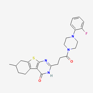 molecular formula C24H27FN4O2S B11277937 2-{3-[4-(2-fluorophenyl)piperazin-1-yl]-3-oxopropyl}-7-methyl-5,6,7,8-tetrahydro[1]benzothieno[2,3-d]pyrimidin-4(3H)-one 