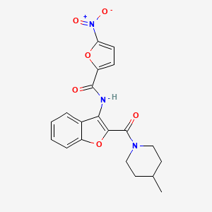 molecular formula C20H19N3O6 B11277985 N-(2-(4-Methylpiperidine-1-carbonyl)benzofuran-3-yl)-5-nitrofuran-2-carboxamide 