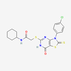 2-((3-(4-chlorophenyl)-7-oxo-2-thioxo-2,3,6,7-tetrahydrothiazolo[4,5-d]pyrimidin-5-yl)thio)-N-cyclohexylacetamide