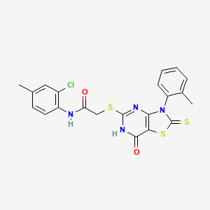 molecular formula C21H17ClN4O2S3 B11278011 N-(2-chloro-4-methylphenyl)-2-((7-oxo-2-thioxo-3-(o-tolyl)-2,3,6,7-tetrahydrothiazolo[4,5-d]pyrimidin-5-yl)thio)acetamide 