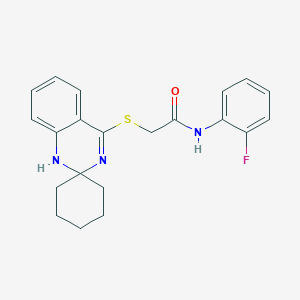 molecular formula C21H22FN3OS B11278048 N-(2-Fluorophenyl)-2-{1'H-spiro[cyclohexane-1,2'-quinazoline]sulfanyl}acetamide 