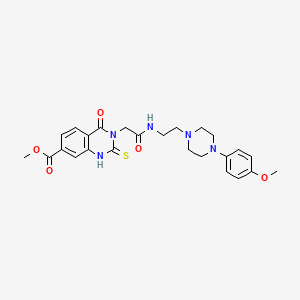 molecular formula C25H29N5O5S B11278117 Methyl 3-(2-((2-(4-(4-methoxyphenyl)piperazin-1-yl)ethyl)amino)-2-oxoethyl)-4-oxo-2-thioxo-1,2,3,4-tetrahydroquinazoline-7-carboxylate 