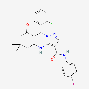 9-(2-chlorophenyl)-N-(4-fluorophenyl)-6,6-dimethyl-8-oxo-4,5,6,7,8,9-hexahydropyrazolo[5,1-b]quinazoline-3-carboxamide