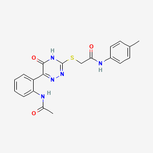 molecular formula C20H19N5O3S B11278146 2-{[6-(2-Acetamidophenyl)-5-oxo-4,5-dihydro-1,2,4-triazin-3-YL]sulfanyl}-N-(4-methylphenyl)acetamide 