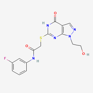 molecular formula C15H14FN5O3S B11278153 N-(3-fluorophenyl)-2-((1-(2-hydroxyethyl)-4-oxo-4,5-dihydro-1H-pyrazolo[3,4-d]pyrimidin-6-yl)thio)acetamide 