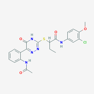 N-(3-Chloro-4-methoxyphenyl)-2-{[6-(2-acetamidophenyl)-5-oxo-4,5-dihydro-1,2,4-triazin-3-YL]sulfanyl}butanamide