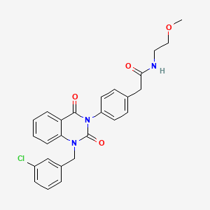 molecular formula C26H24ClN3O4 B11278190 2-(4-(1-(3-chlorobenzyl)-2,4-dioxo-1,2-dihydroquinazolin-3(4H)-yl)phenyl)-N-(2-methoxyethyl)acetamide 