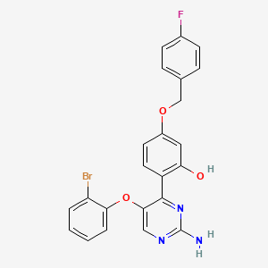 molecular formula C23H17BrFN3O3 B11278238 2-[2-Amino-5-(2-bromophenoxy)pyrimidin-4-yl]-5-[(4-fluorophenyl)methoxy]phenol 