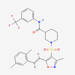 molecular formula C27H28F3N3O4S B11278262 1-({5-[(1E)-2-(2,5-Dimethylphenyl)ethenyl]-3-methyl-1,2-oxazol-4-YL}sulfonyl)-N-[3-(trifluoromethyl)phenyl]piperidine-3-carboxamide 