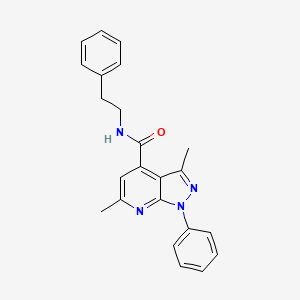 molecular formula C23H22N4O B11278264 3,6-dimethyl-1-phenyl-N-(2-phenylethyl)-1H-pyrazolo[3,4-b]pyridine-4-carboxamide 