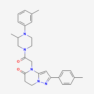 molecular formula C27H31N5O2 B11278270 4-{2-[3-Methyl-4-(3-methylphenyl)piperazin-1-YL]-2-oxoethyl}-2-(4-methylphenyl)-4H,5H,6H,7H-pyrazolo[1,5-A]pyrimidin-5-one 