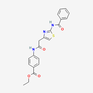 molecular formula C21H19N3O4S B11278289 Ethyl 4-(2-(2-benzamidothiazol-4-yl)acetamido)benzoate 