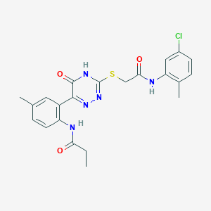 molecular formula C22H22ClN5O3S B11278303 N-{2-[3-({[(5-Chloro-2-methylphenyl)carbamoyl]methyl}sulfanyl)-5-oxo-4,5-dihydro-1,2,4-triazin-6-YL]-4-methylphenyl}propanamide 