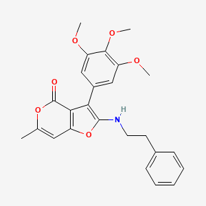 molecular formula C25H25NO6 B11278310 6-methyl-2-[(2-phenylethyl)amino]-3-(3,4,5-trimethoxyphenyl)-4H-furo[3,2-c]pyran-4-one 