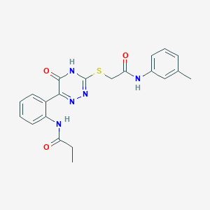 N-{2-[3-({[(3-Methylphenyl)carbamoyl]methyl}sulfanyl)-5-oxo-4,5-dihydro-1,2,4-triazin-6-YL]phenyl}propanamide