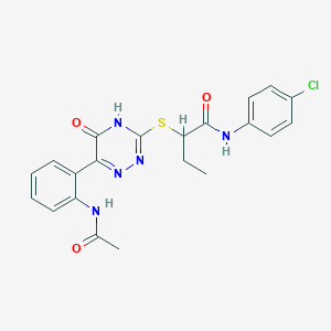 N-(4-Chlorophenyl)-2-{[6-(2-acetamidophenyl)-5-oxo-4,5-dihydro-1,2,4-triazin-3-YL]sulfanyl}butanamide