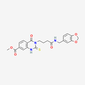 Methyl 3-(4-((benzo[d][1,3]dioxol-5-ylmethyl)amino)-4-oxobutyl)-4-oxo-2-thioxo-1,2,3,4-tetrahydroquinazoline-7-carboxylate