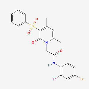 molecular formula C21H18BrFN2O4S B11278379 N-(4-bromo-2-fluorophenyl)-2-[4,6-dimethyl-2-oxo-3-(phenylsulfonyl)pyridin-1(2H)-yl]acetamide 