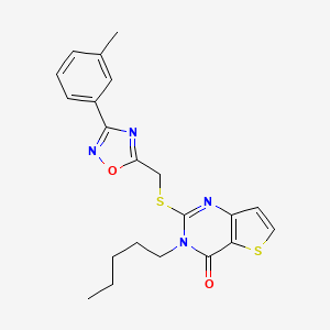 molecular formula C21H22N4O2S2 B11278446 2-({[3-(3-methylphenyl)-1,2,4-oxadiazol-5-yl]methyl}sulfanyl)-3-pentyl-3H,4H-thieno[3,2-d]pyrimidin-4-one 