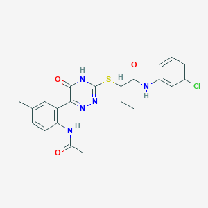 N-(3-Chlorophenyl)-2-{[6-(2-acetamido-5-methylphenyl)-5-oxo-4,5-dihydro-1,2,4-triazin-3-YL]sulfanyl}butanamide