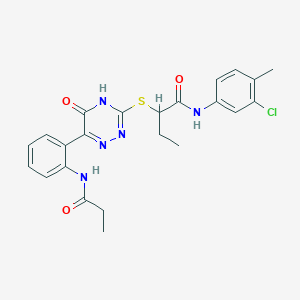 N-(3-Chloro-4-methylphenyl)-2-{[5-oxo-6-(2-propanamidophenyl)-4,5-dihydro-1,2,4-triazin-3-YL]sulfanyl}butanamide