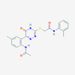 molecular formula C21H21N5O3S B11278498 2-{[6-(2-Acetamido-5-methylphenyl)-5-oxo-4,5-dihydro-1,2,4-triazin-3-YL]sulfanyl}-N-(2-methylphenyl)acetamide 