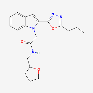 molecular formula C20H24N4O3 B11278538 2-(2-(5-propyl-1,3,4-oxadiazol-2-yl)-1H-indol-1-yl)-N-((tetrahydrofuran-2-yl)methyl)acetamide 