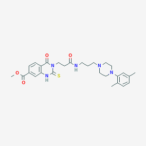 molecular formula C28H35N5O4S B11278550 Methyl 3-(3-((3-(4-(2,5-dimethylphenyl)piperazin-1-yl)propyl)amino)-3-oxopropyl)-4-oxo-2-thioxo-1,2,3,4-tetrahydroquinazoline-7-carboxylate 