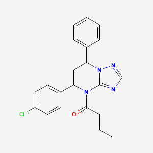 molecular formula C21H21ClN4O B11278593 1-[5-(4-chlorophenyl)-7-phenyl-6,7-dihydro[1,2,4]triazolo[1,5-a]pyrimidin-4(5H)-yl]butan-1-one 