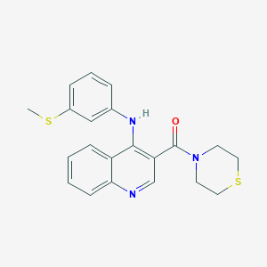 molecular formula C21H21N3OS2 B11278615 (4-{[3-(Methylsulfanyl)phenyl]amino}quinolin-3-yl)(thiomorpholin-4-yl)methanone 