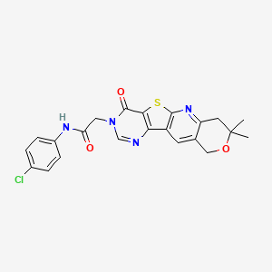 N-(4-chlorophenyl)-2-(5,5-dimethyl-15-oxo-6-oxa-17-thia-2,12,14-triazatetracyclo[8.7.0.03,8.011,16]heptadeca-1,3(8),9,11(16),12-pentaen-14-yl)acetamide