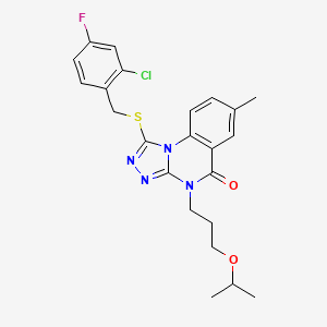 molecular formula C23H24ClFN4O2S B11278662 1-((2-chloro-4-fluorobenzyl)thio)-4-(3-isopropoxypropyl)-7-methyl-[1,2,4]triazolo[4,3-a]quinazolin-5(4H)-one 