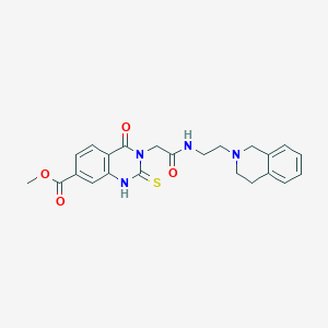 molecular formula C23H24N4O4S B11278694 methyl 3-(2-((2-(3,4-dihydroisoquinolin-2(1H)-yl)ethyl)amino)-2-oxoethyl)-4-oxo-2-thioxo-1,2,3,4-tetrahydroquinazoline-7-carboxylate 