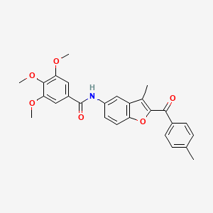 molecular formula C27H25NO6 B11278719 3,4,5-trimethoxy-N-[3-methyl-2-(4-methylbenzoyl)-1-benzofuran-5-yl]benzamide 